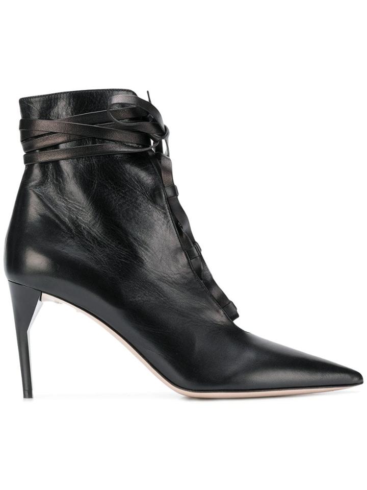 Miu Miu Pointed Lace-up Boots - Black