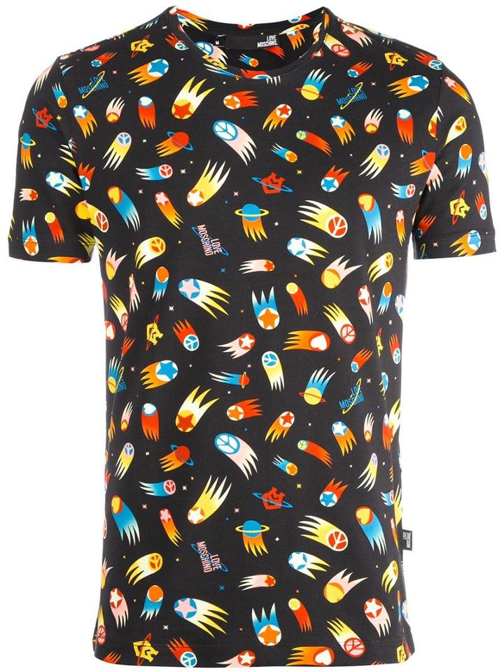 Love Moschino Allover Print T-shirt, Men's, Size: Xl, Blue, Cotton/spandex/elastane