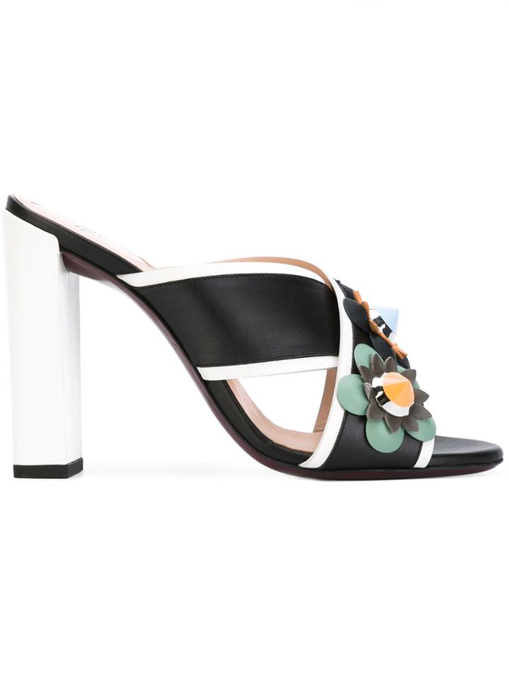 Fendi Flower Appliqué Mules - Blue