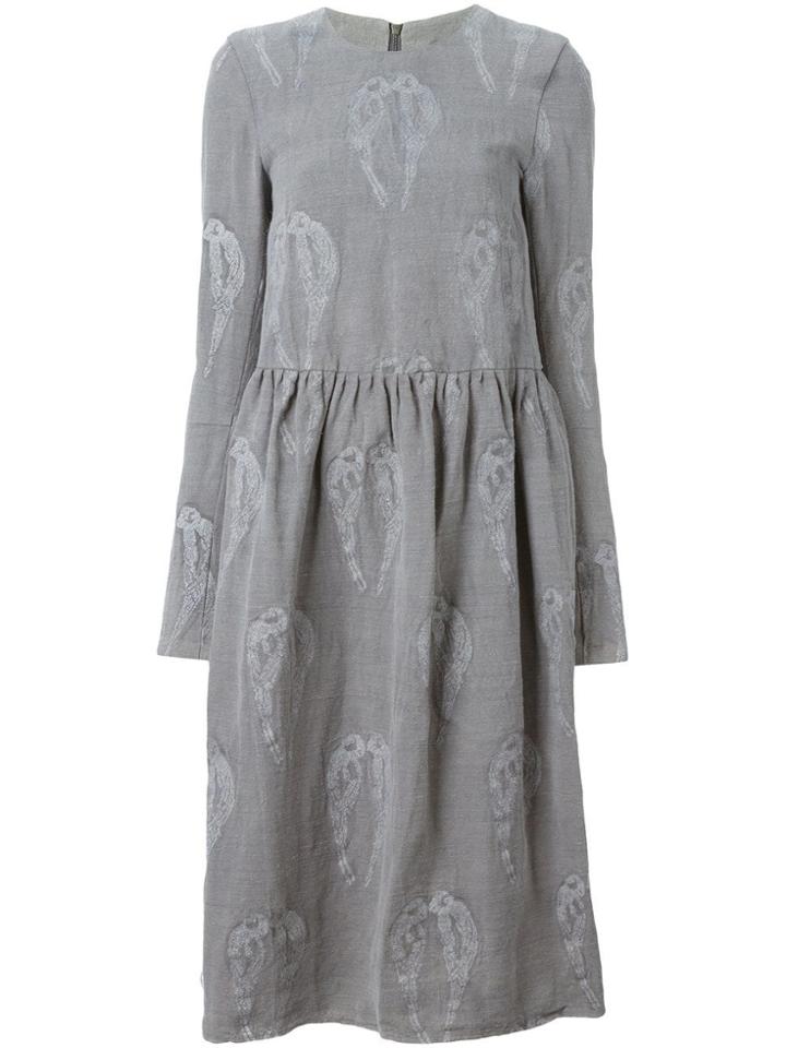 Alice Waese Embroidered Long Sleeve Big Dress - Grey