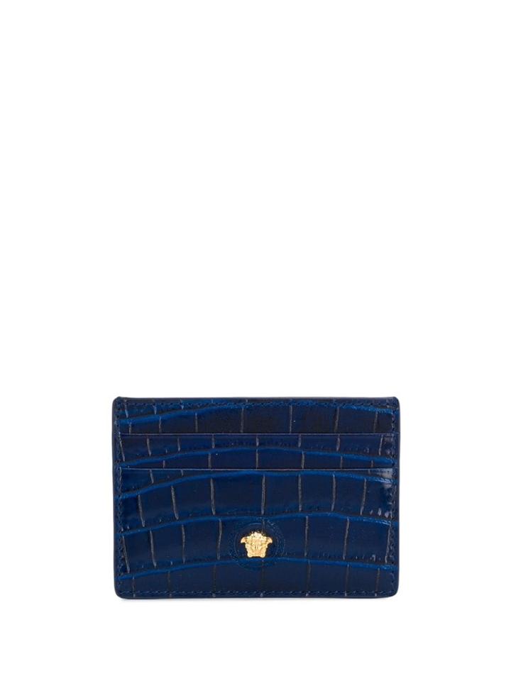 Versace Crocodile-embossed Cardholder - Blue