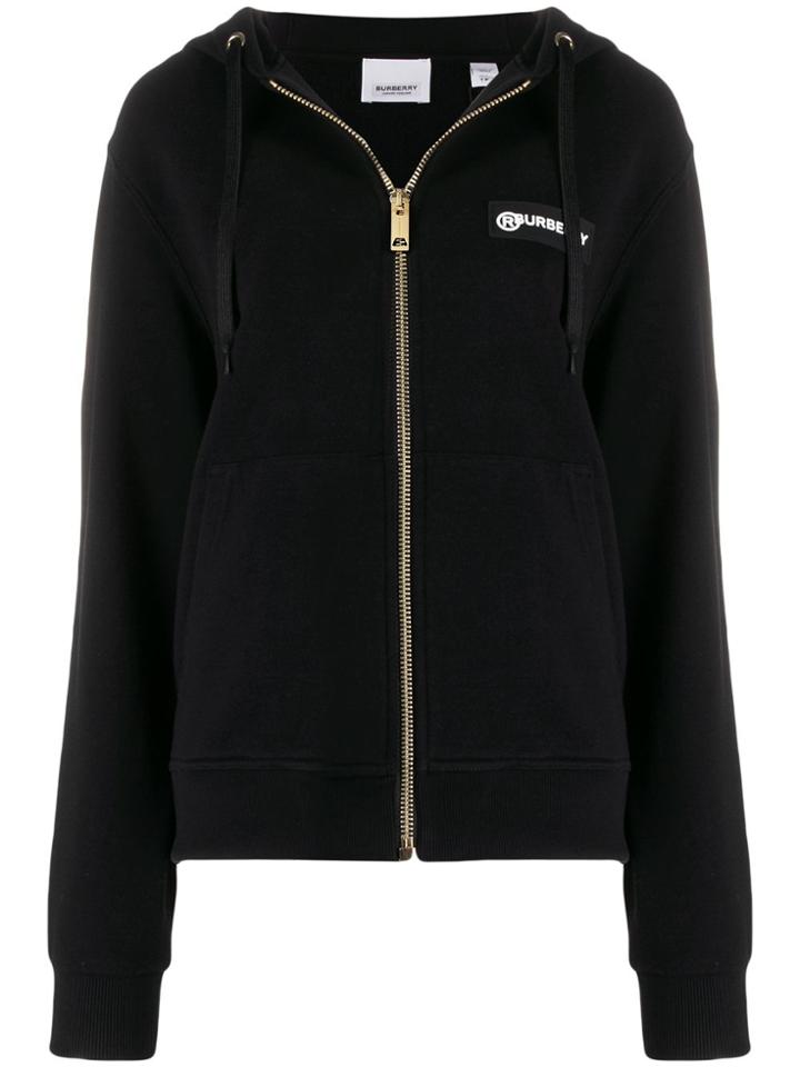 Burberry Contrast Sleeve Zipped Hoodie - Black