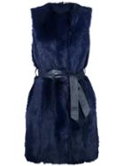 Drome Sleeveless Belted Jacket, Women's, Size: Medium, Blue, Lamb Fur/lamb Skin