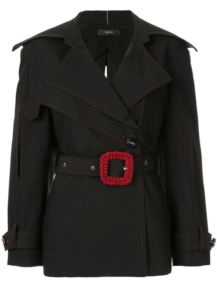Ellery Contrast Buckle Belted Blazer - Black