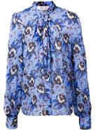 Dvf Diane Von Furstenberg Floral Tie Neck Blouse - Blue
