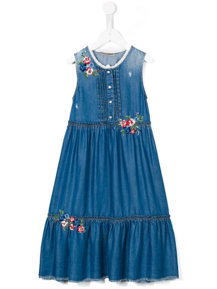 Ermanno Scervino Junior - Floral Embroidery Denim Dress - Kids - Polyester/lyocell - 10 Yrs, Blue