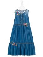 Ermanno Scervino Junior - Floral Embroidery Denim Dress - Kids - Polyester/lyocell - 10 Yrs, Blue