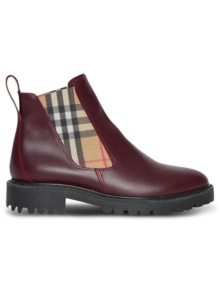 Burberry Vintage Check Detail Leather Chelsea Boots - Red