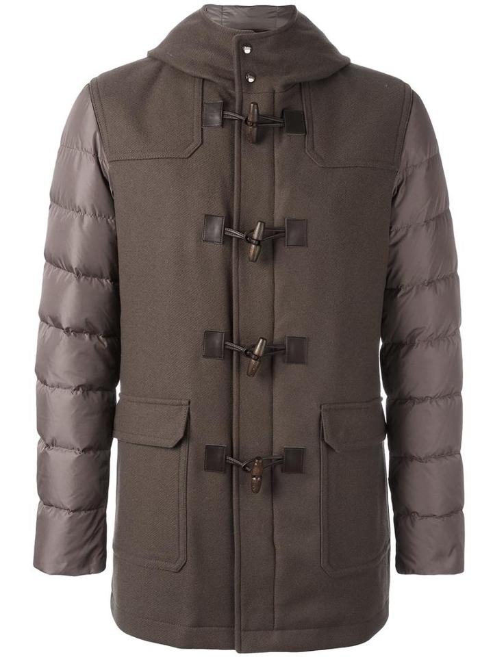 Herno Contrast Sleeve Coat, Men's, Size: 52, Brown, Wool/polyamide/feather Down