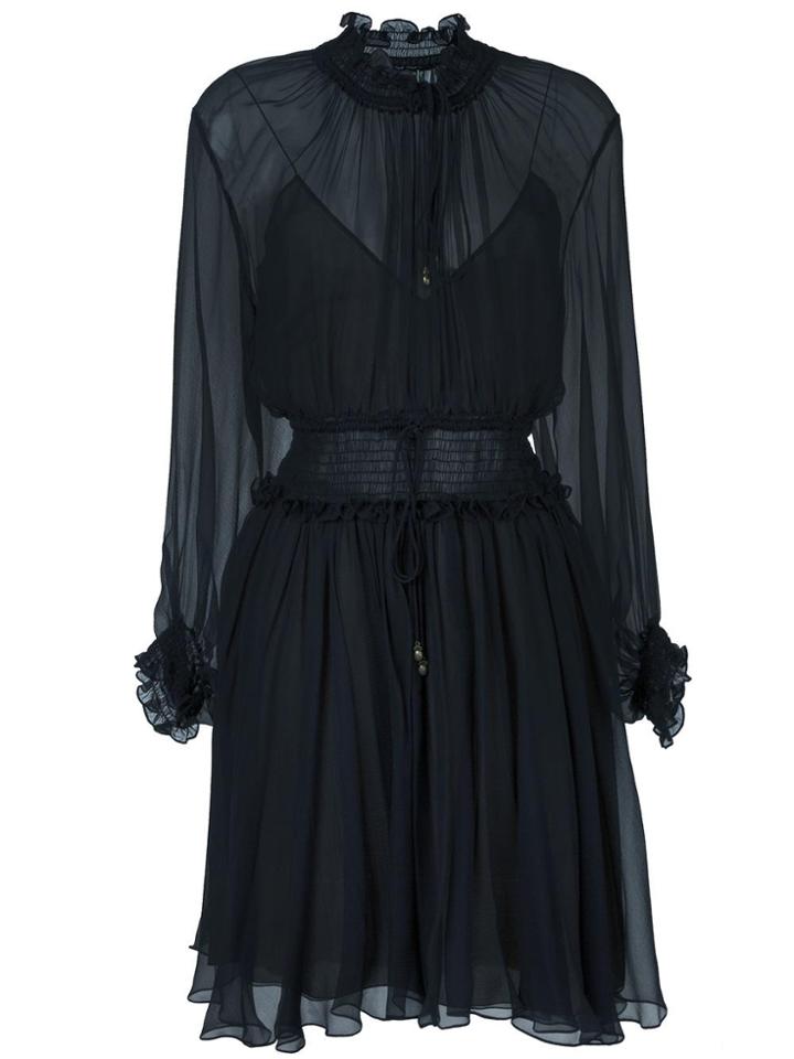 Chloé Smocked Split Neck Dress - Blue