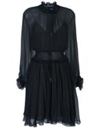 Chloé Smocked Split Neck Dress - Blue