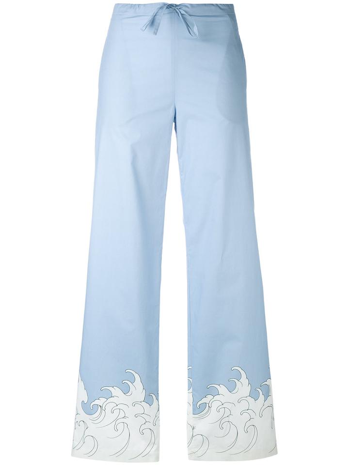 Melampo - Wave Print High-waisted Trousers - Women - Cotton - 42, Blue, Cotton