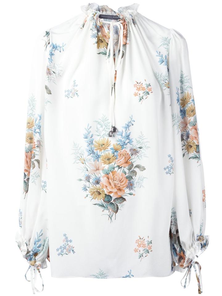 Alexander Mcqueen Floral Print Blouse, Women's, Size: 36, White, Silk