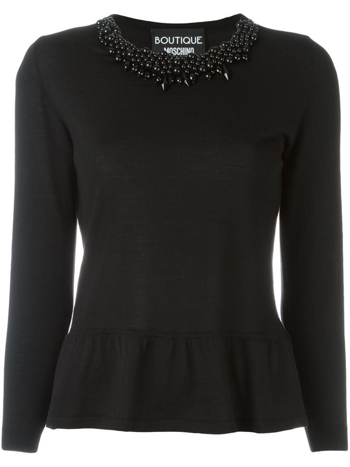 Boutique Moschino Ruffle Hem Sweater, Women's, Size: 46, Black, Virgin Wool