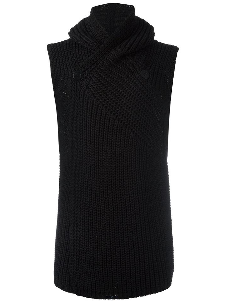 Rick Owens Sleeveless Hooded Cardigan, Men's, Size: Medium, Black, Cotton