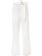 Halston Heritage Belted Straight Trousers, Women's, Size: 8, White, Polyester