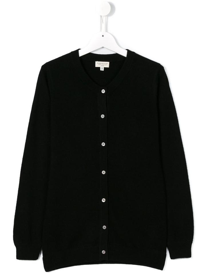Cashmirino - Round Neck Cardigan - Kids - Cashmere - 16 Yrs, Black