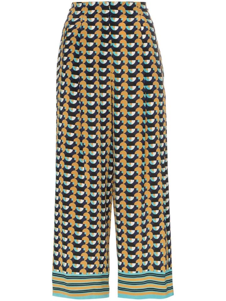 Etro Geometric Print Cropped Silk Trousers - Blue