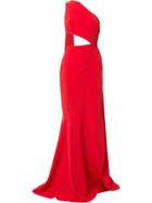 Elie Saab Cut-out High Slit Gown With Back Sash - Red