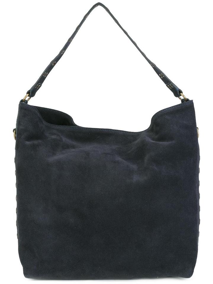 Vanessa Bruno Zipped Large Shoulder Bag, Women's, Blue, Calf Suede/cotton