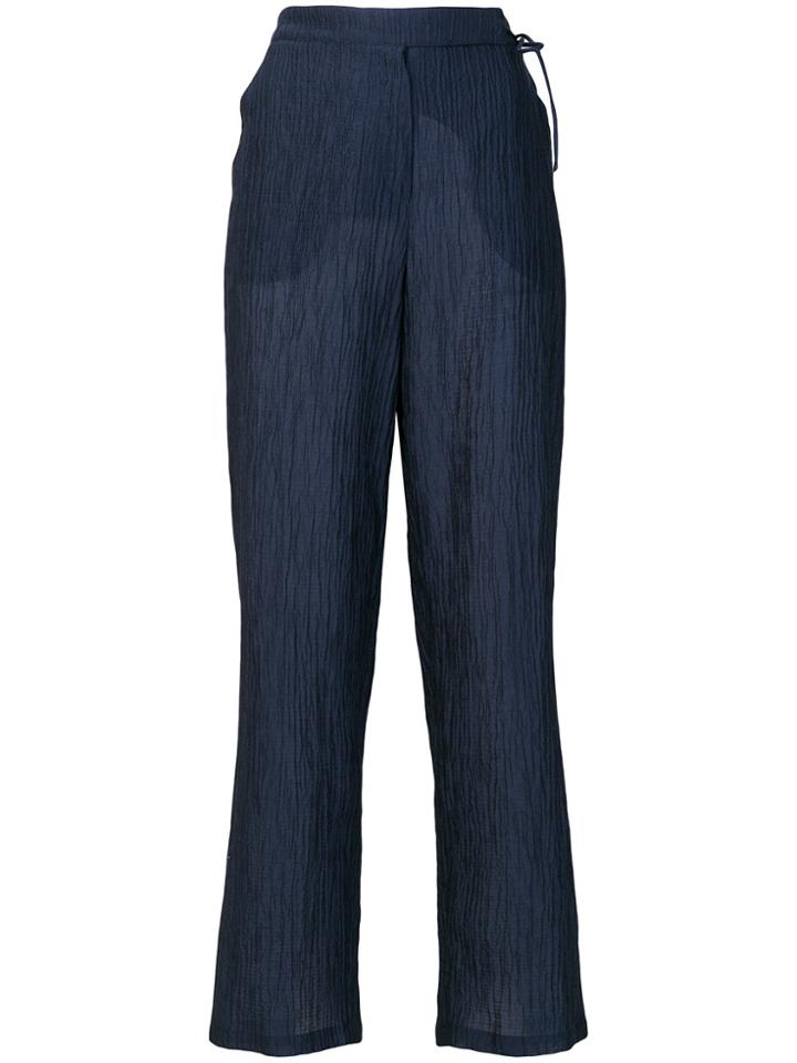 Emporio Armani Crinkle-effect Straight-leg Trousers - Blue