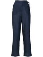Emporio Armani Crinkle-effect Straight-leg Trousers - Blue