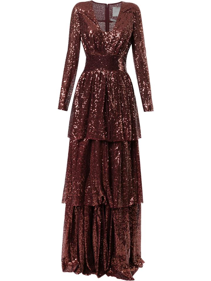Ingie Paris Sequined Layered Gown