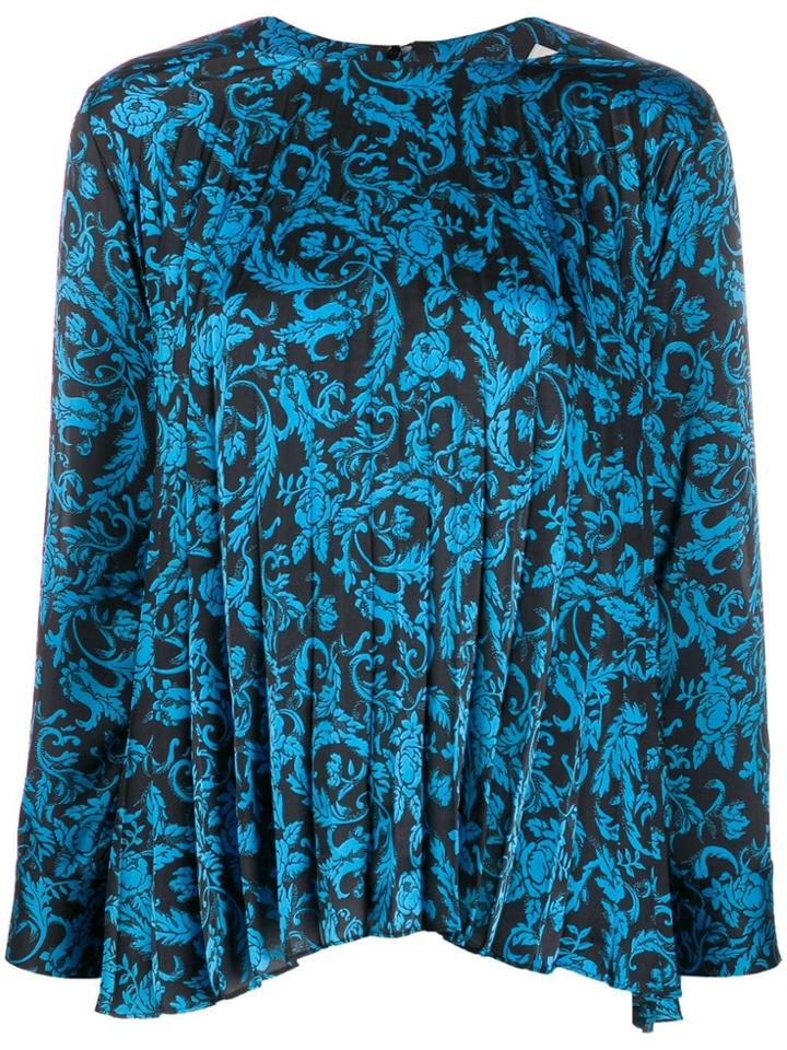Sandro Paris Pleated Patterned Blouse - Blue