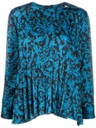 Sandro Paris Pleated Patterned Blouse - Blue