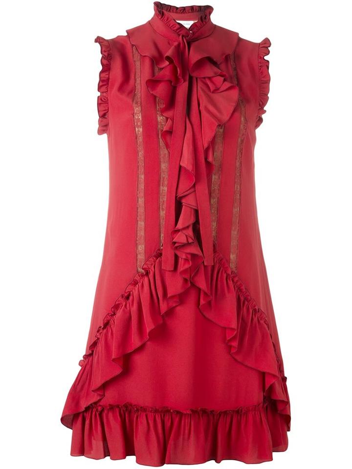 Zuhair Murad Ruffled Dress, Women's, Size: 40, Red, Silk/cotton/polyester/acetate