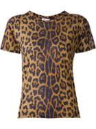 Saint Laurent Leopard Print T-shirt, Women's, Size: Xs, Brown, Cotton