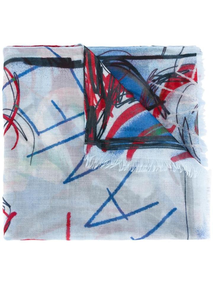 Chanel Vintage Illustrative Print Scarf, Women's, Blue