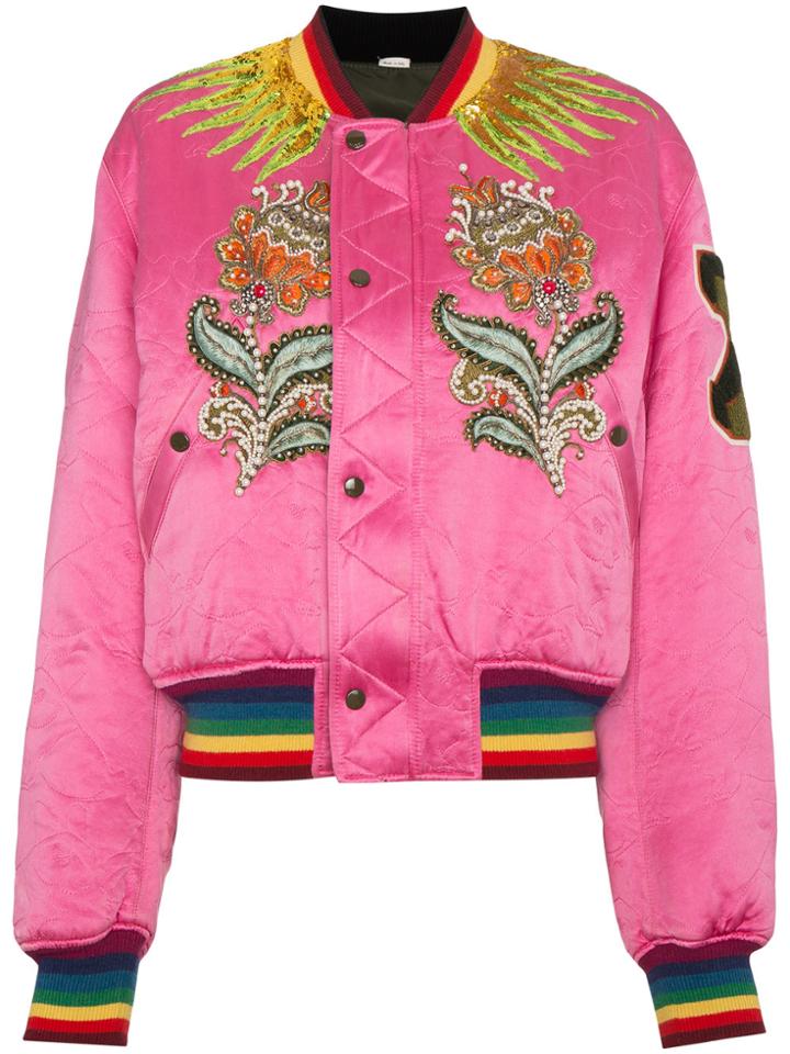 Gucci Embroidered Reversible Bomber Jacket - Pink & Purple
