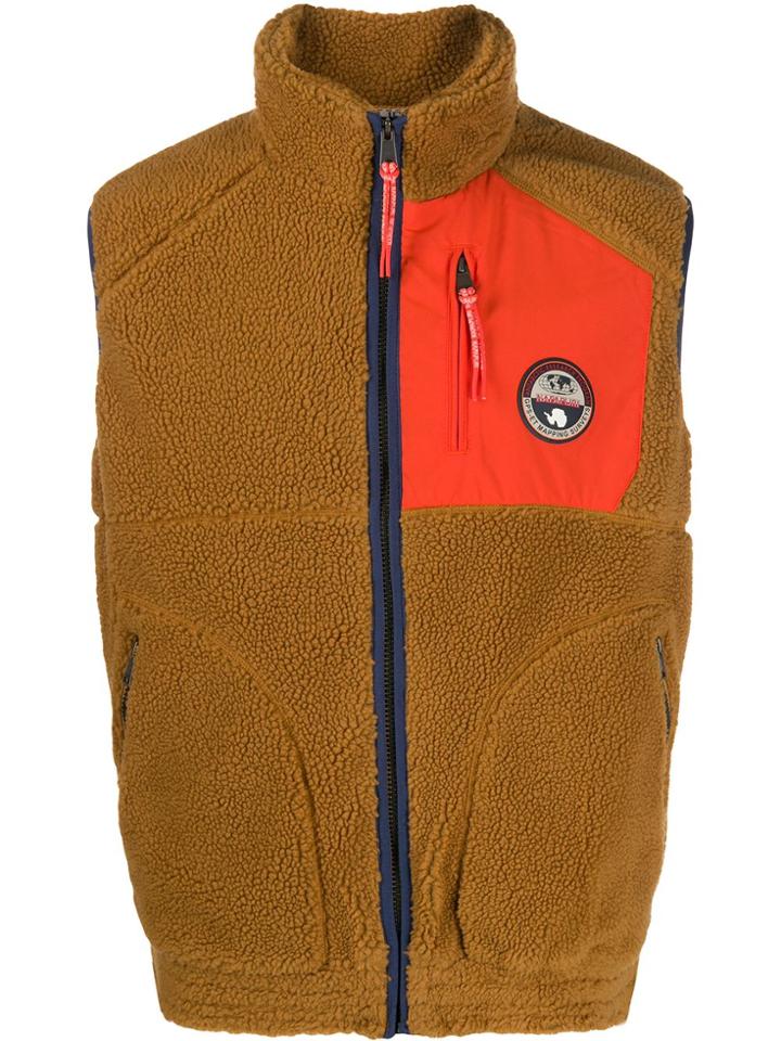 Napapijri Zip-up Pile Gilet - Brown