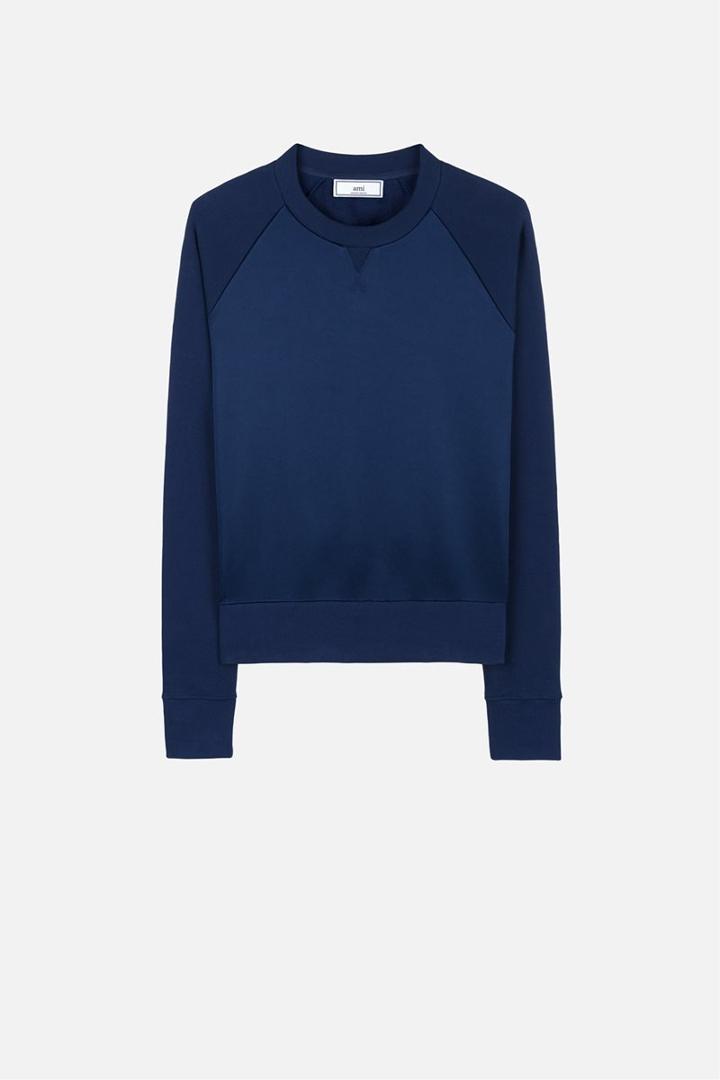 Ami Alexandre Mattiussi Oversized Crew Neck Sweatshirt, Men's, Size: Medium, Blue, Cotton/polyamide/acrylic