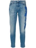 7 For All Mankind Embroidered Slim-fit Jeans - Blue