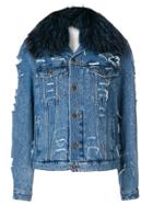 Forte Couture Fur Collar Denim Jacket - Blue