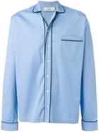 Ami Alexandre Mattiussi Piped Trim Pyjama Shirt, Men's, Size: Large, Blue, Cotton