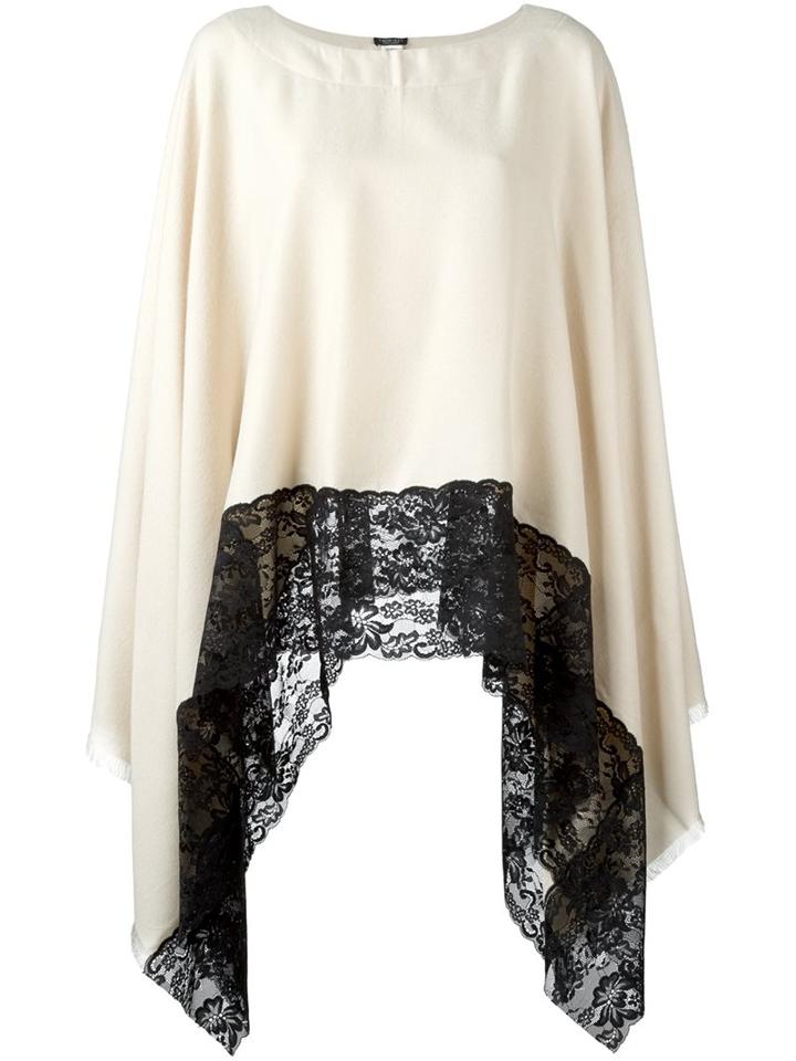 Twin-set Lace-trim Poncho, Women's, Nude/neutrals, Acrylic