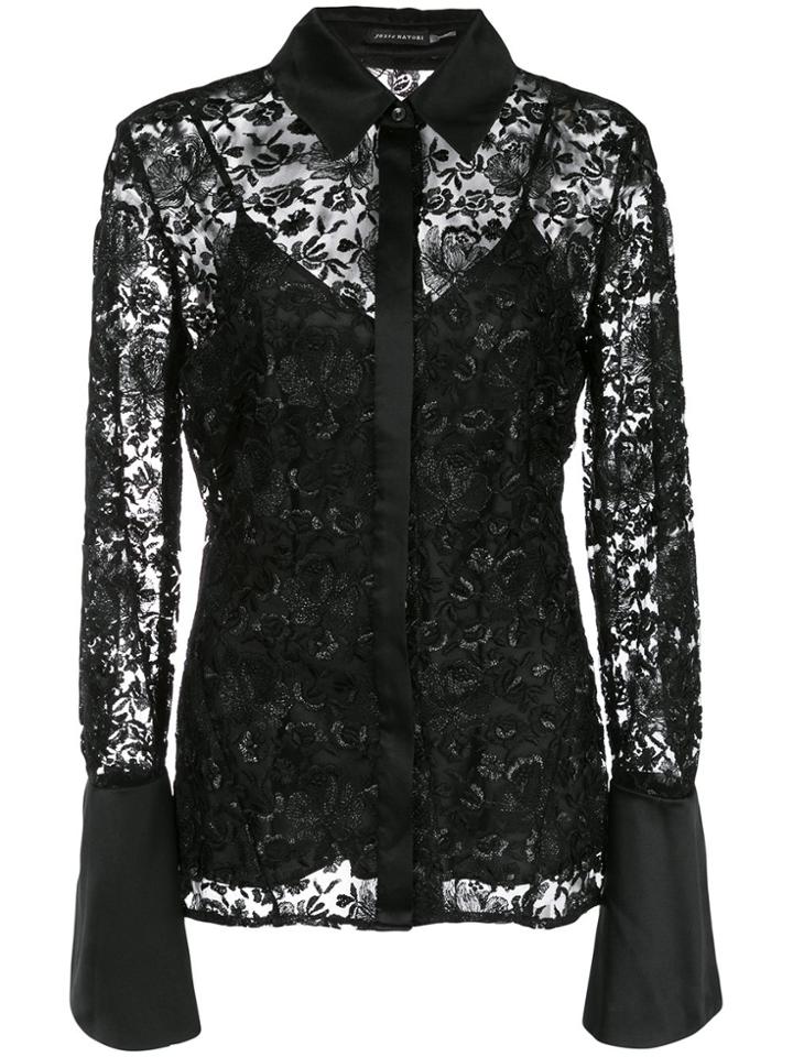 Josie Natori Embroidered Blouse - Black