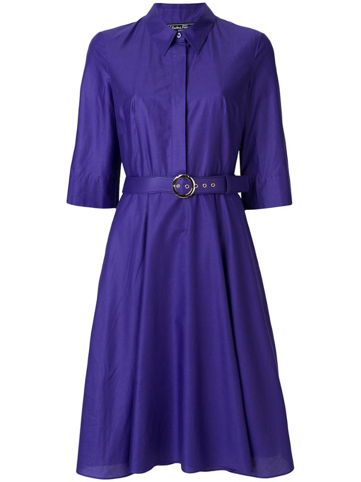 Salvatore Ferragamo Belted Flared Dress - Pink & Purple