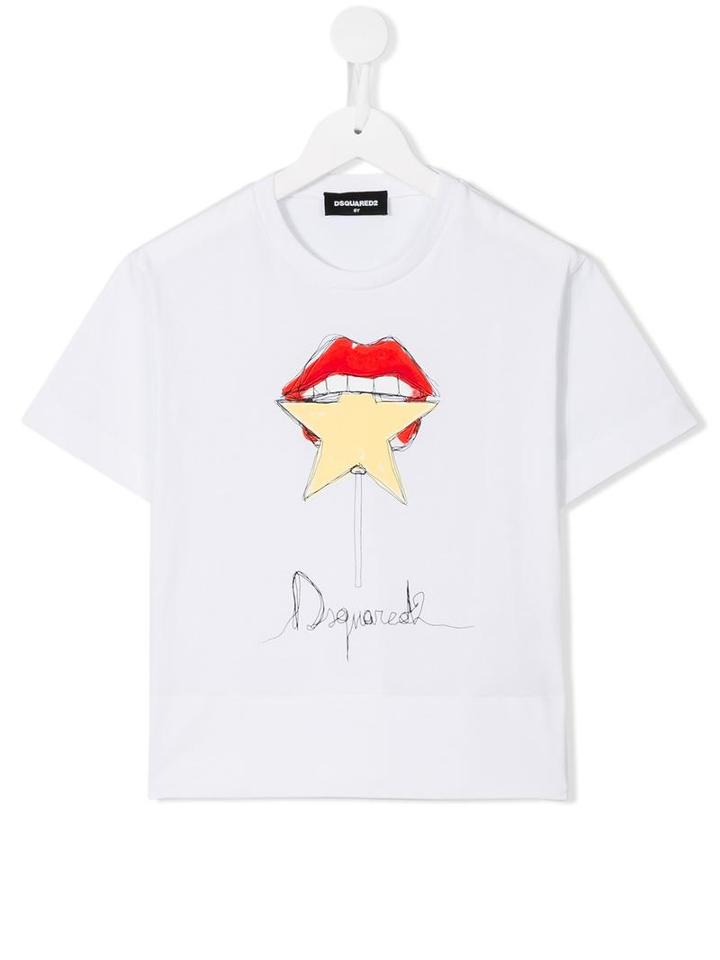 Dsquared2 Kids Star Mouth Print T-shirt, Girl's, Size: 10 Yrs, White