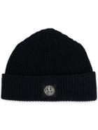 Stone Island Logo Patch Beanie - Blue