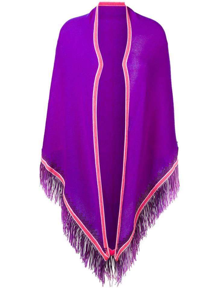 Antonia Zander Fringed Poncho Scarf - Pink & Purple