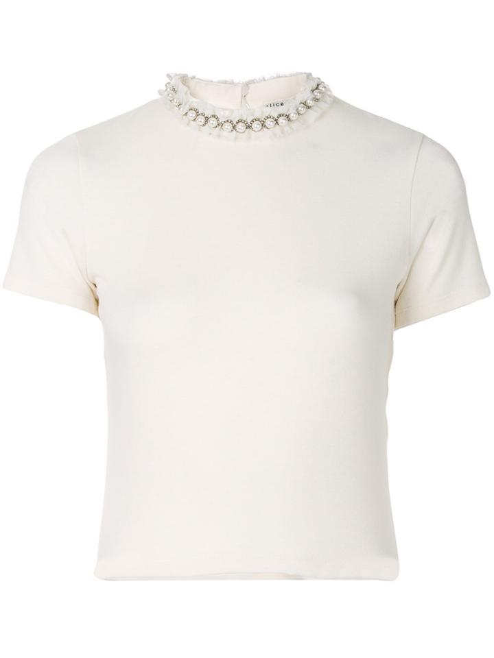 Alice+olivia Pearl Collar Top - Nude & Neutrals