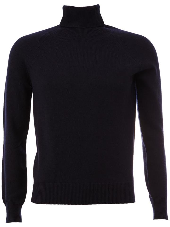 Saint Laurent Ribbed Roll Neck Jumper, Men's, Size: Medium, Blue, Virgin Wool