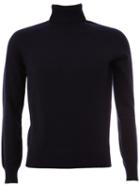 Saint Laurent Ribbed Roll Neck Jumper, Men's, Size: Medium, Blue, Virgin Wool