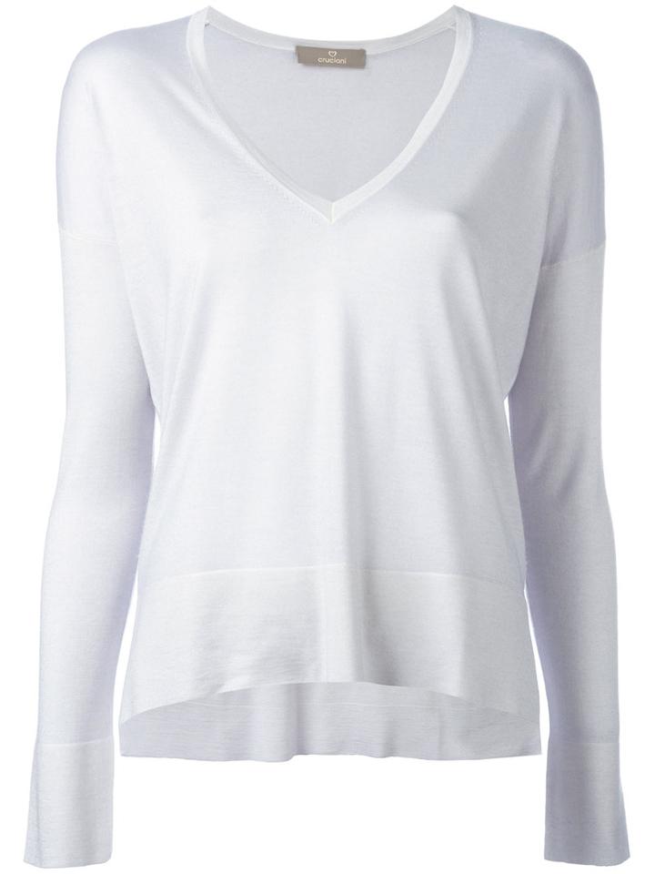 Cruciani - V-neck Jumper - Women - Silk/cashmere - 46, Blue, Silk/cashmere