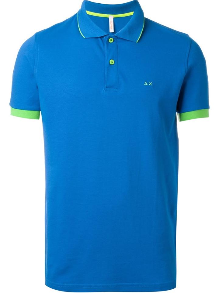 Sun 68 Washed Colour 'small Righe Fluo' Polo Shirt, Men's, Size: Small, Blue, Cotton