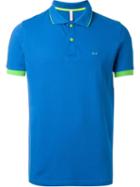 Sun 68 Washed Colour 'small Righe Fluo' Polo Shirt, Men's, Size: Small, Blue, Cotton